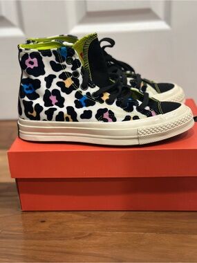 Converse High Top Sneakers - Black with White & Neon Yellow Accents